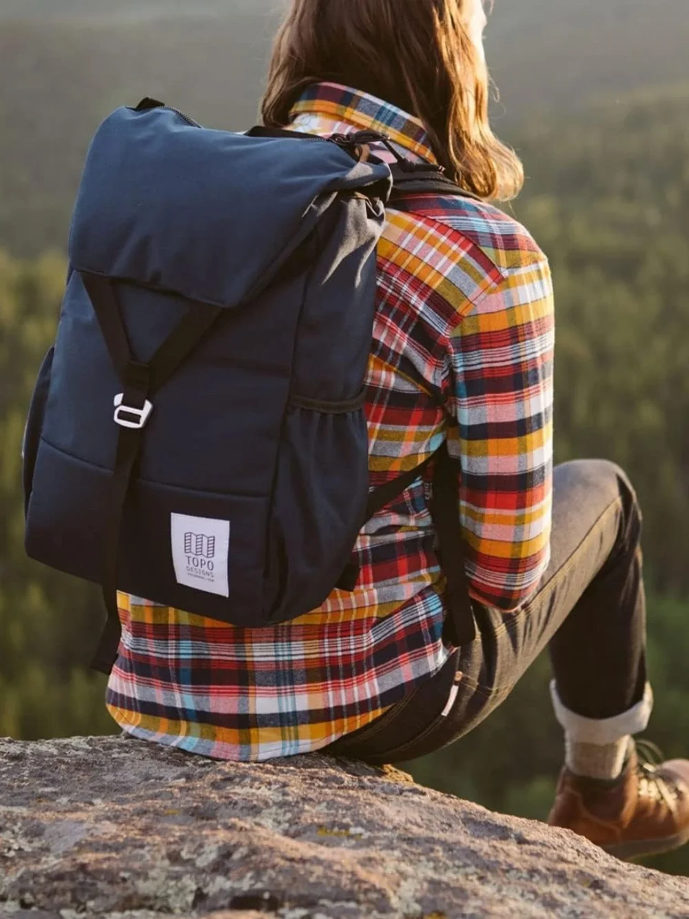 Topo Designs Black Roll-Top Backpack with Buckle Front